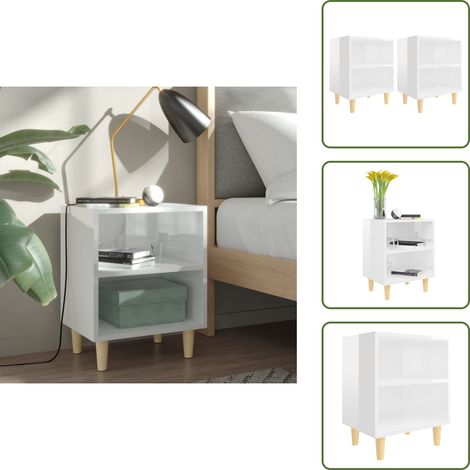 Tables de chevet pieds en bois 2 pcs Blanc brillant 40x30x50 cm - Table De Chevet - Meuble De Chambre - Table De Nuit - Design Scandinave - Blanc Brillant (1/5)
