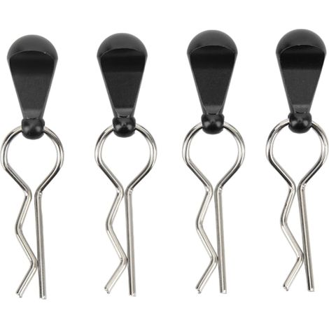 Lot de 4 pinces de carrosserie en forme de R, acier inoxydable, noir, pour voitures RC 1/8 et 1/10, fixation robuste. (1/5)