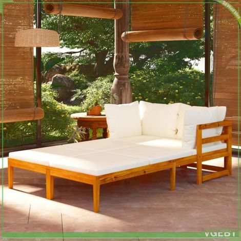 Chaise longue - FAFEICY - 3087268 - Bois d'acacia - Coussins blanc crème inclus - Lot de 2 (1/5)