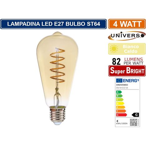 UNIVERSO ST64-S-OC LAMPADINA LED E27 4W BULB ST64 LED FILAMENT A SPIRALE VETRO AMBRATO BIANCO CALDO 2500K (1/2)