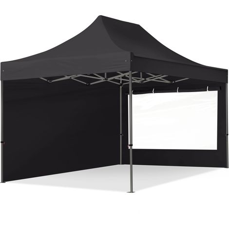 3x4.5m Pop Up Gazebo PREMIUM Steel 40 mm, incl. Sidewalls with Panorama Windows, black High Performance Polyester approx. 350g/m²