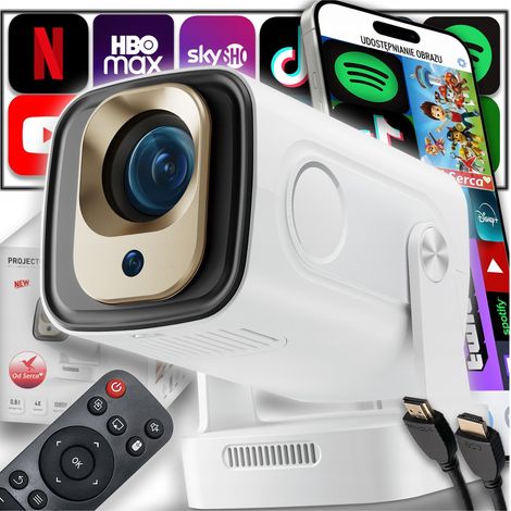 Proiettore Android TV Wi-Fi 4K, altoparlante intelligente portatile Full HD, set completo (1/5)