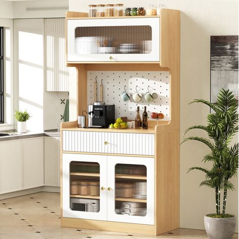 Buffet enfilade 80x40x180 cm LED verre rainuré OKMYHOME (1/5)
