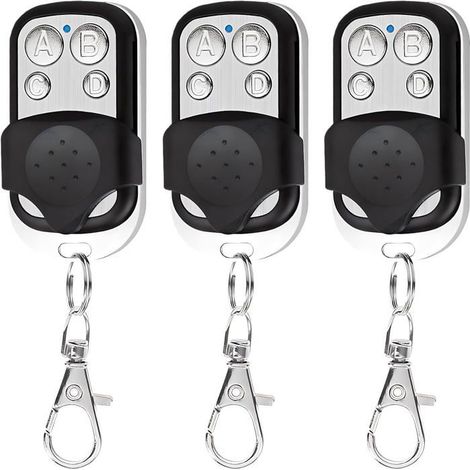 Télécommande universelle - 433 MHz - Lot de 3 - 4 boutons - Programmable par apprentissage