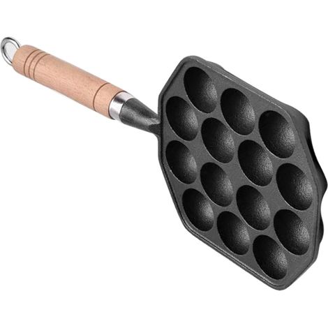 Poêle à takoyaki 14 trous en fonte antiadhésive avec poignée amovible pour la cuisson de crêpes maison (1/5)