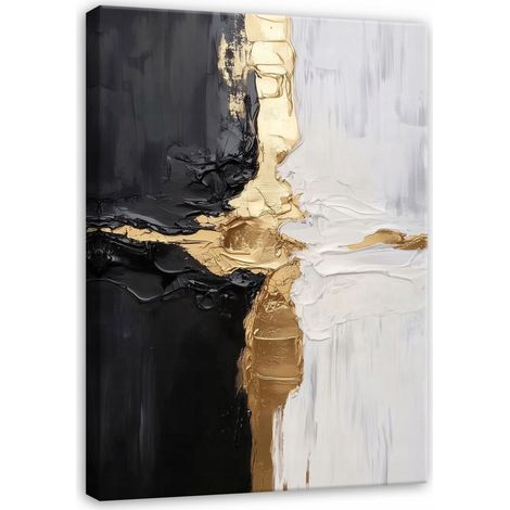 Peinture abstraite or glamour pour chambre salon cuisine sur toile 40x30 (1/3)
