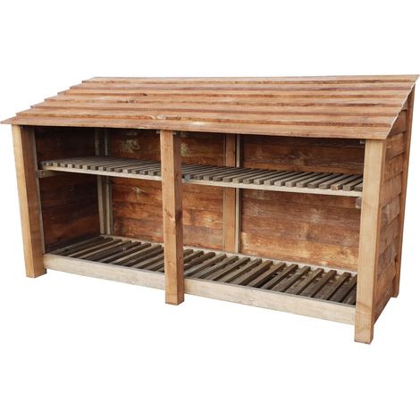 Wooden Log Store, W187xH126cm (Brown finish) With Kindling Shelf