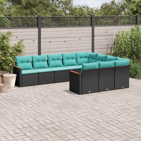 vidaXL Set Divani da Giardino 10 pz con Cuscini Nero in Polyrattan (1/5)