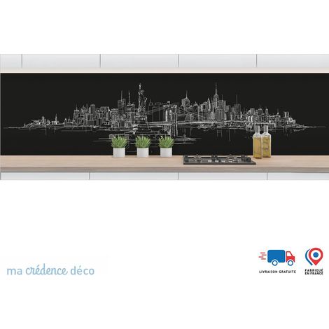 Crédence : Dessin New York 2 - Couleur Vert pastel - Alu composite - 60 - 120 (1/3)