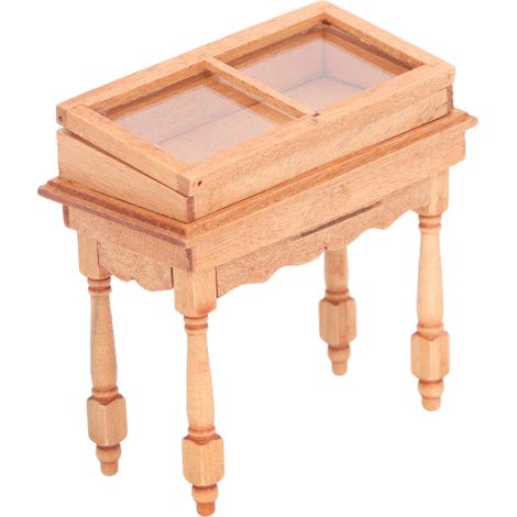 Vitrine miniature pour maison de poupée avec couvercle rabattable, meuble compact et polyvalent en bois pour maisons de poupées à l'échelle 1/12, couleur bois. (1/5)