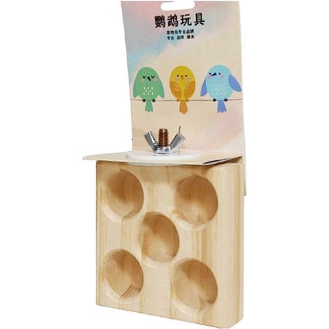 Jouet de recherche de nourriture en bois naturel pour perroquets avec plateforme de saut - Accessoire pour oiseaux de compagnie - Stimule l'intelligence et l'activité des oiseaux (1/5)