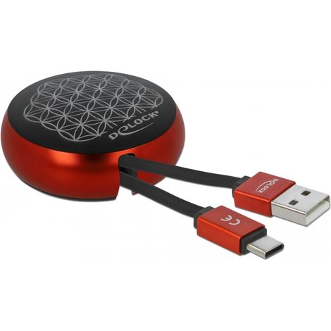 Delock Cable retrÃ¡ctil USB 2.0 Tipo-A a USB-Câ¢ negro / rojo