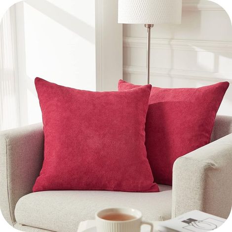 Lot de 2 Housse de Coussin 30x50cm Décoratif Canapé en Chenille Housses Coussin Decoration Chambre Carré Couleur Uni pour Chaise,Voiture,Bureau, Rouge Motif (1/4)