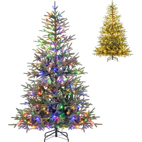 COSTWAY Albero di Natale Artificiale Pre-illuminato 180 cm, Albero di Natale con 250 Luci LED Calde e Multicolori, 11 Modalità, 530 Rami PVC e PE, Base Metallica Pieghevole (180 cm) (1/5)