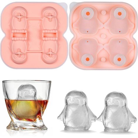 Silikon Eiswürfelform Pinguin mit Deckel für Cocktails & Whiskey