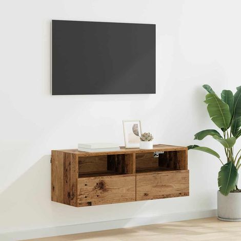 Meuble TV mural-Banc TV-Meuble Télé Bois Ancien 80 x 30 x 30 cm Bois d'ingénierie (1/5)