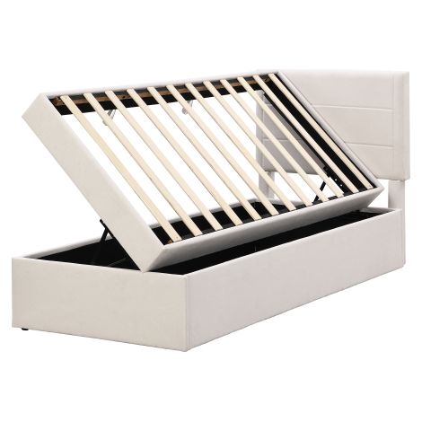 Lit rembourré，Lit simple avec sommier à lattes en métal ,Grand espace de rangement，Beige，200x90cm. (1/5)