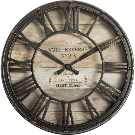 Atmosphera – Pendule murale vintage marron D 21 cm – Mécanisme silencieux – Grands chiffres romains – Polypropylène et verre (1/6)