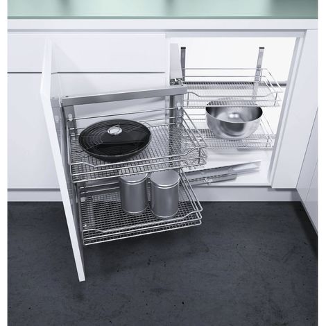 Vauth Sagel Eckschrank Beschlag Cor Fold  Schwenkbeschlag Korbvariante  links, Stahl silberfarbig