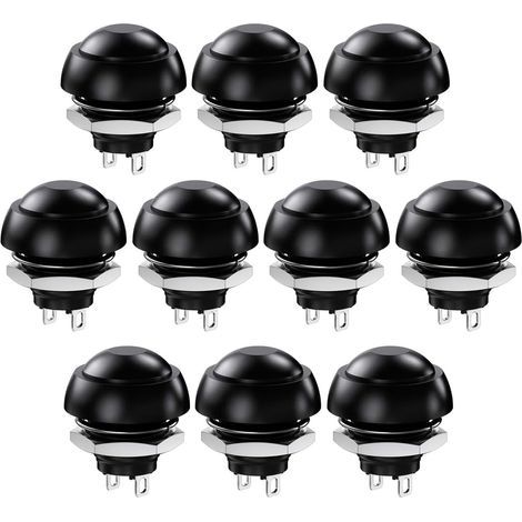10 SPST 12mm wasserdichte Momenttaster, Ein/Aus, 3A/3V-5V-9V-12V-24V-230V AC, Mini-Rundtaster ohne Verriegelung für Autohupe, Computer (Schwarz) (1/5)