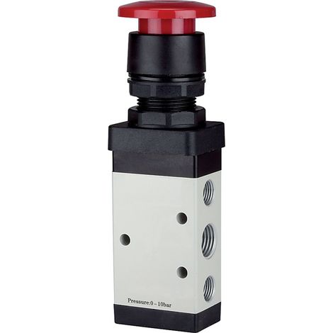 Riegler 5/2-Wegeventil, manuell »M5«, Pilztaster, monostabil, G 1/4, rot (1/3)