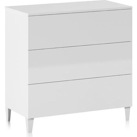 Comodino Con 3 Cassetti Cassettiera Settimino Mobile Da Camera Da Letto Moderno Mobiletto Con Piedini Struttura Compatta in Melaminico Antigraffio Montaggio Facile 80 x 40 x 80 Cm Bianco Lucido