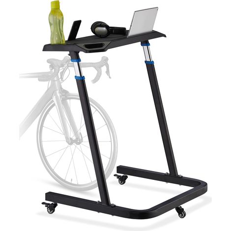 Relaxdays Tavolino Serviletto per Bicicletta, Altezza 88-125 cm, Tavolo Multiuso Porta Pc e Notebook, con Ruote, Nero