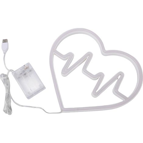 Enseigne au néon LED en forme de cœur, lumière romantique, alimentée par batterie USB, pour chambre à coucher, demande en mariage, décoration de fête, rose et blanc (1/5)