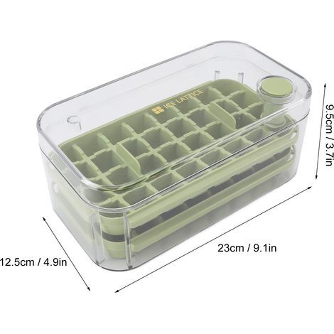 64-compartment ice cube tray, double layer with lid, storage tray and scoop – BPA-free PP, green (1/4)