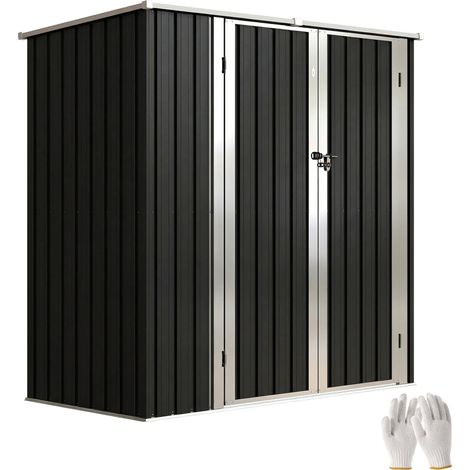 Outsunny cobertizo de jardín exterior metálico 1,37 m², 163x89x163 cm, con techo inclinado, puertas con pestillo y guantes, gris oscuro