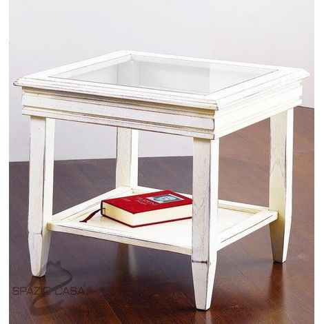 Tavolino da salotto con Piano in Vetro Colori Legno: Bianco Shabby Chic - Dimensioni Tavolini: 50 x 50 H. 50