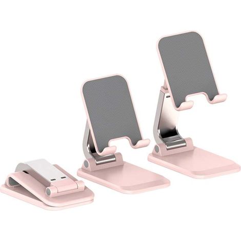 Support de téléphone pliable de bureau Irovami, support de téléphone portable de bureau réglable en hauteur, rose (1/4)