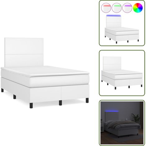 Sommier à lattes de lit matelas LED blanc 120x190 cm similicuir - Lit Plateforme - Lit Design - Lit Moderne - Lit Avec Rangement - Tête De Lit Ajustable (1/5)