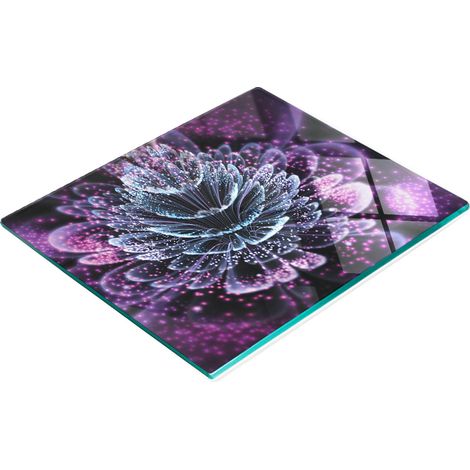 Tablero de vidrio decorativo multifuncional para cocina con dise帽o de flor morada, 60x52 cm.