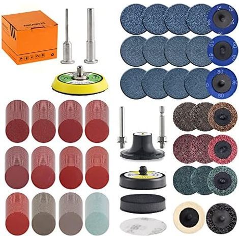 Lot de 270 disques abrasifs 5,1 cm patins pour perceuse, meuleuse, outils rotatifs, accessoires meuleuse avec tige 0,3 et 0,6 cm, ponçage inclus grain 36-3000 - (1/5)