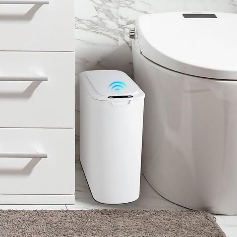 Poubelle automatique 25L avec couvercle à fermeture douce - Poubelle intelligente sans contact en plastique pour la cuisine et le bureau (blanche) (1/5)