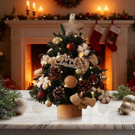Mini sapin de Noël artificiel de 45 cm avec lumières et ornements suspendus - Mini sapin de Noël (1/5)