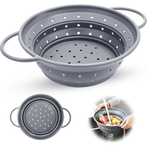 Passoire à pâtes pliable en silicone - 28 cm - Résistante à la chaleur - Sans BPA - Passe au lave-vaisselle - Multifonctionnelle - Pour cuisine, camping, légumes, fruits (1/5)