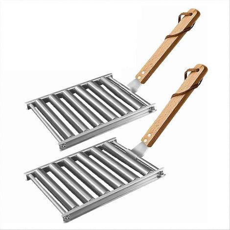 Lot de 2 rouleaux à saucisses pour barbecue avec poignée en bois (1/5)