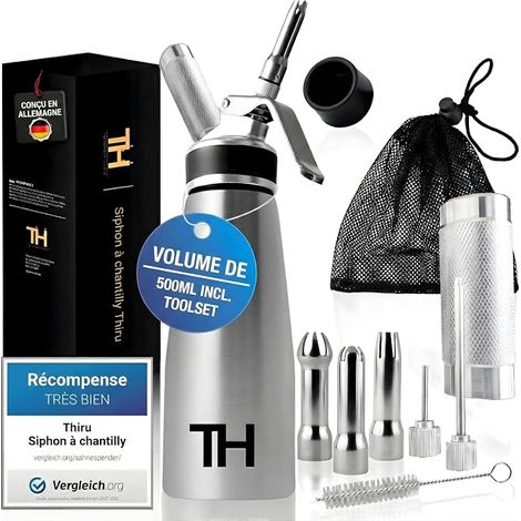 Stainless Steel Whipped Cream Siphon 500 ml with Toolbox – Kitchen Siphon / Kitchen Syphon – Cream, Epuma & Hot Preparations – eBook + 5 Stainless Steel Nozzles – 100 Day Trial (1/5)