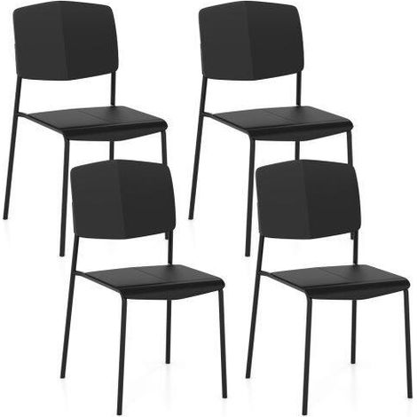 Lot de 4 chaises empilables noires sans accoudoirs avec dossier ergonomique et structure PP renforcée pour salle à manger et bureau (1/5)