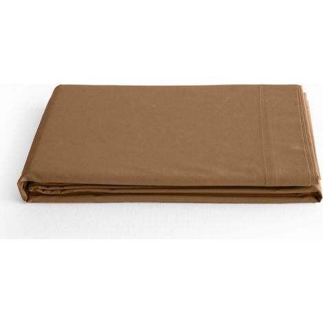 Drap plat percale pur coton peigné longues fibres 80 fils/cm² Vent du sud - Cognac - 180 x 290 cm pour lit 1 place