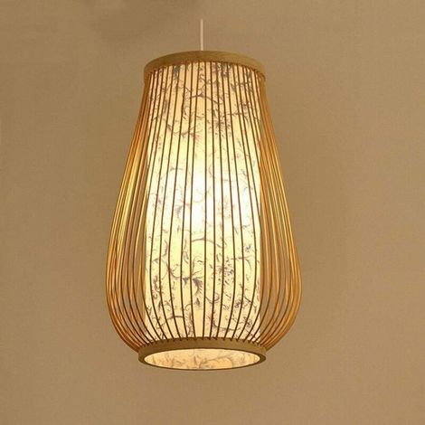 Ineasicer Lanterne Ancienne Chinoise Lampe À Suspension En Bambou Naturel Lustre Vintage Industriel Pour Chambre, BarSalle À Manger (1/4)