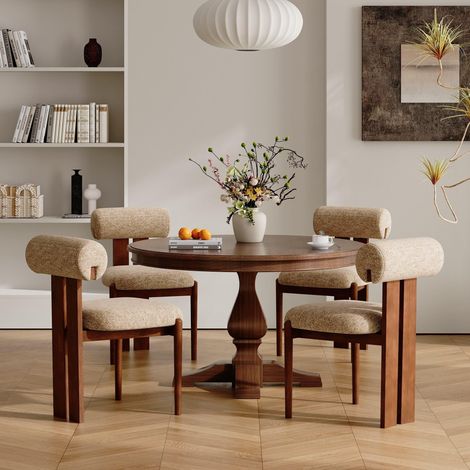 Lot de 4 chaises de Salle à Manger Modernes, chaises rembourrées avec Pieds en Bois et Dossier cylindrique Design, pour Salle à Manger, Cuisine, Restaurant – Pieds Brun foncé, Camel (1/5)
