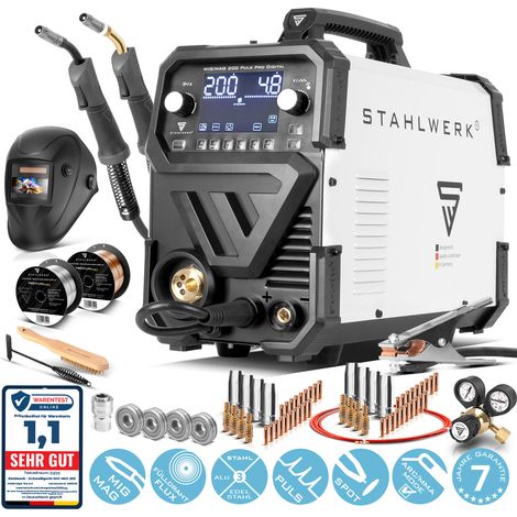 STAHLWERK Appareil de soudage combiné 200 A (équipement complet) – 200 Spot Puls Pro, MIG pulsé pour l'aluminium, 200 ampères, MIG, MAG, FLUX, ARC, MMA Lift, TIG, commande numérique, onduleur IGBT, ki (1/5)