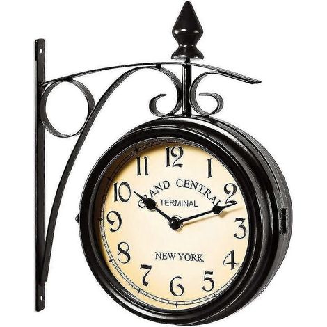 Wanduhr aus Schmiedeeisen, Gartenuhr, Bahnhofsuhr, 2-seitig, handgefertigt (1/5)