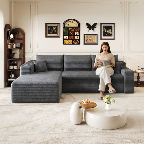 Canapé cloud L 241 cm, assise profonde, design minimaliste, canapé d'angle confortable sans montage, gris foncé (1/5)