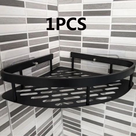 (Noir, 1 pièce) Étagère de salle de bain en alliage d'aluminium, porte-shampoing, organisateur de maquillage, étagère de douche, accessoires de salle de bain, étagère d'angle murale sans perçage (1/5)