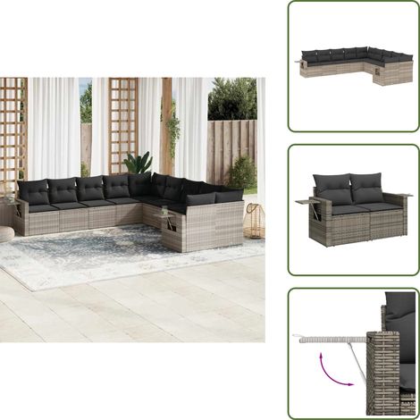 Cojines para sofás - vidaXL Set sofás jardín 10 pzas con cojines ratán sintético gris claro - Asientos de jardín