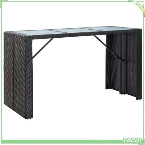 Ensemble de bar de jardin 7 pièces - FAFEICY - 49560 - résine tressée noir - coussins crème amovibles - table 185x80x110 cm (1/5)